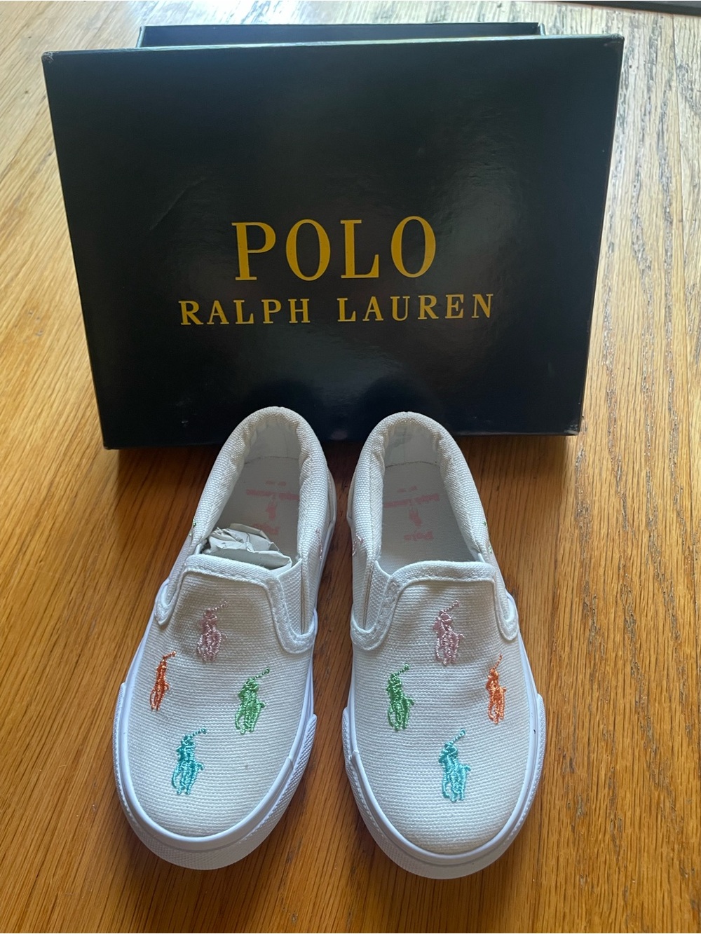 NWT Polo Ralph Lauren toddler Keaton slip on polo player white casual shoe 7